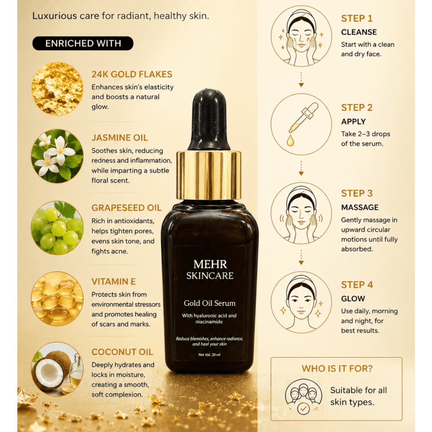 24K Gold Face Oil Serum - Mehr Skincare