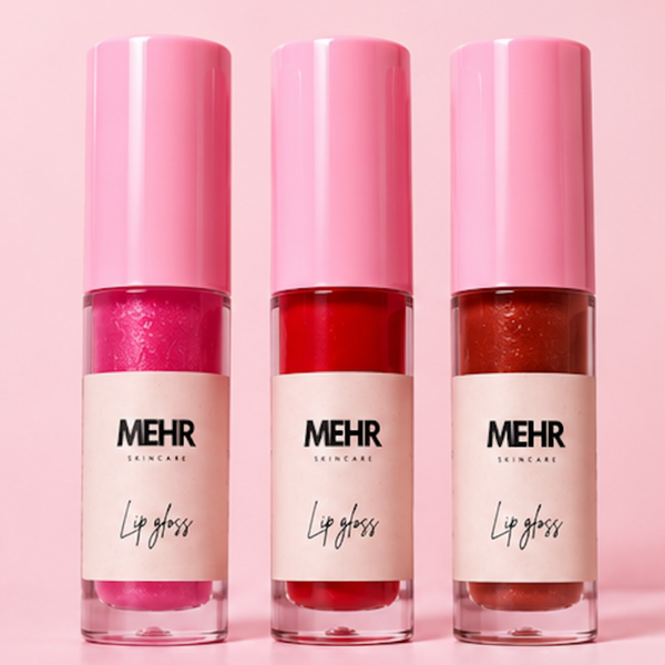 All 3 lipgloss shades of Mehr Skincare