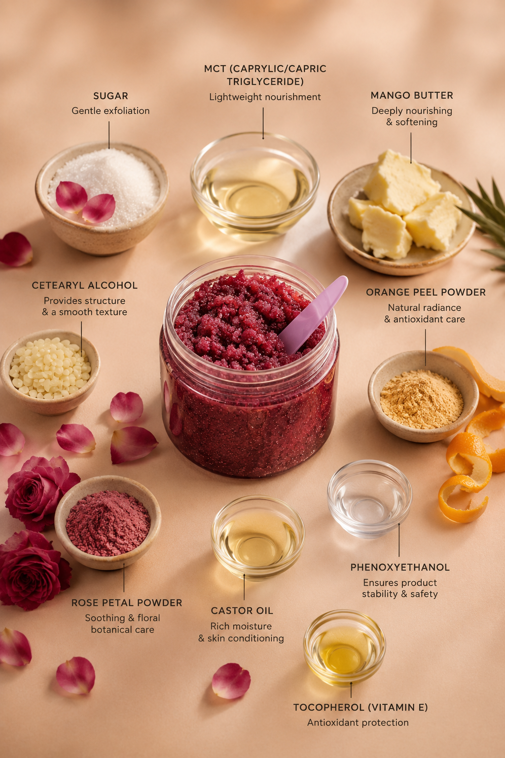Sugar Scrub with Rose powder and Orange peel powder