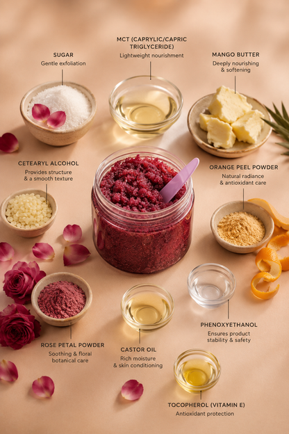 Sugar Scrub with Rose powder and Orange peel powder