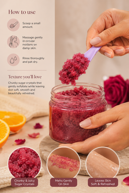 Sugar Scrub with Rose powder and Orange peel powder
