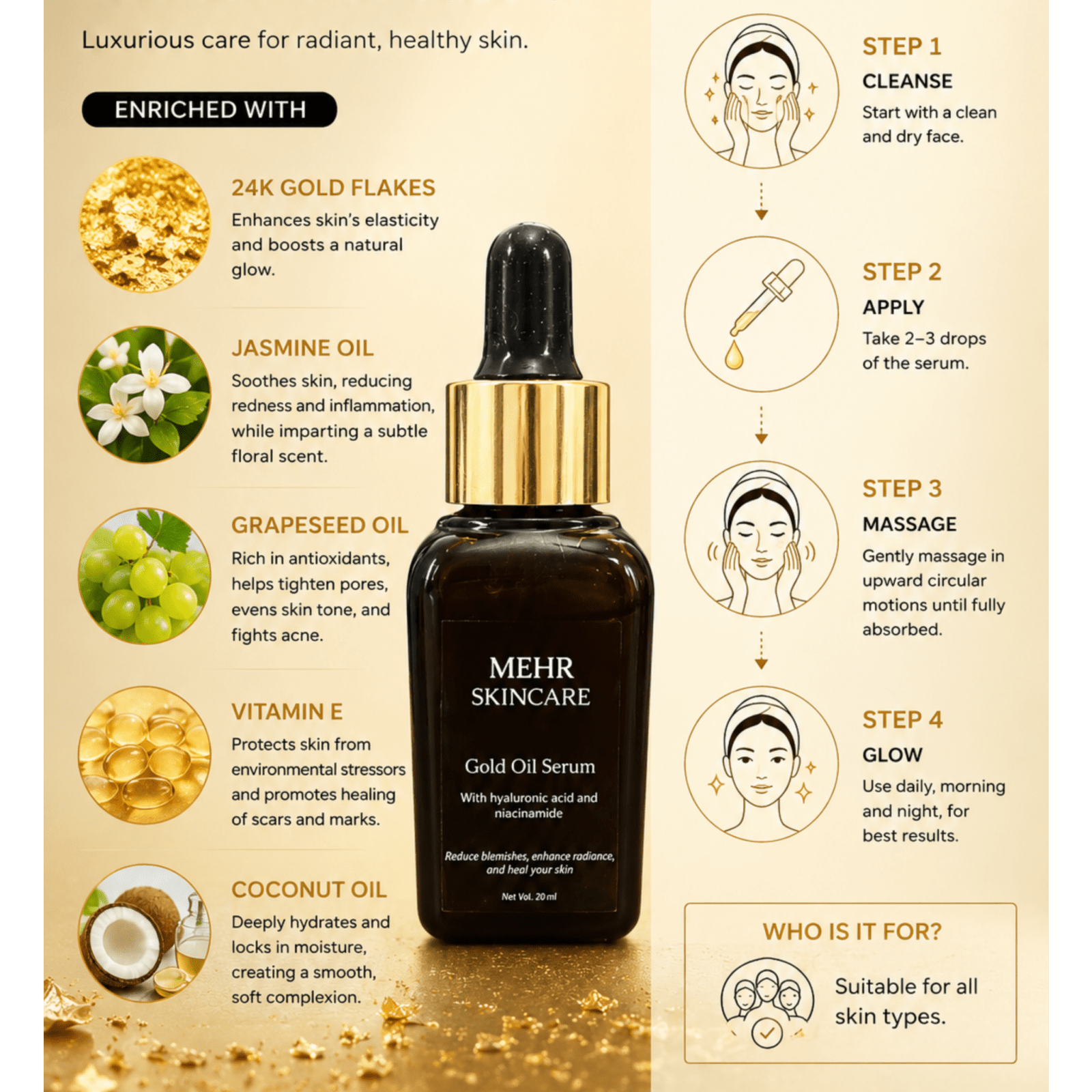24K Gold Face Oil Serum - Mehr Skincare